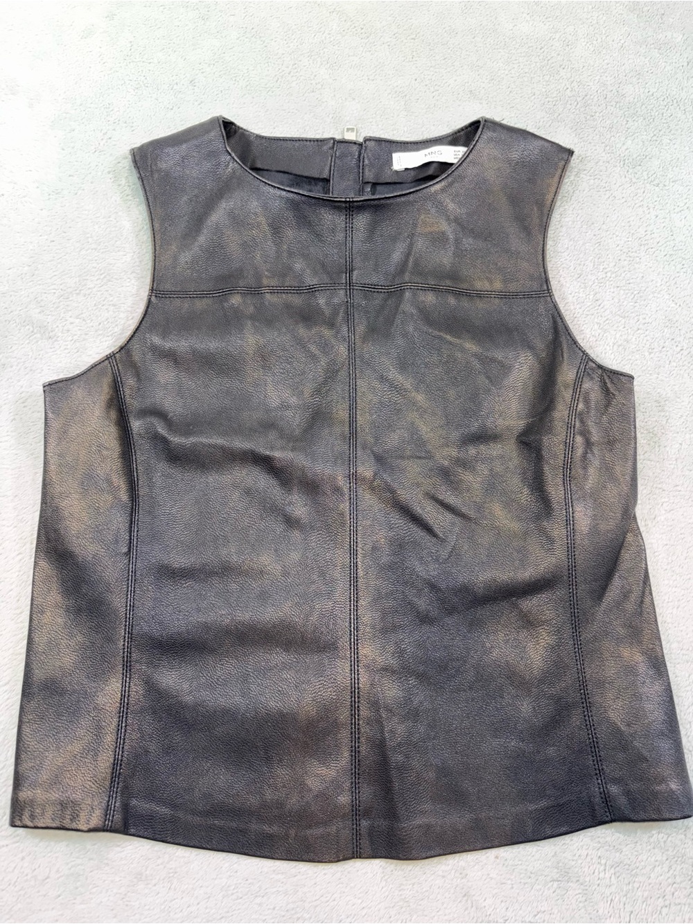 MANGO Faux Leather Sleeveless Top Tank Blouse Black - Size XS